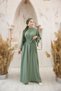 Women's Dress with Hijab Collar and Gathered Sleeves and Ribbon - 6