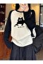 تي شيرت أبيض مطبوع بأكمام طويلة من Black Cat Raglan - 4
