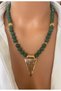 Natural Stone Green Lava Stone 8 mm Triangle Gold Plated Pendant Women's Necklace - 4