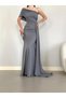 Gray Color One-Shoulder Side Train Detailed Fish Cut Evening Dress and Graduation Gown 582108 684