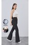 Women's Winter Black Crepe Flare Leg Elastic Waist High Waist Lycra Recovery Leggings Pants