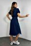 Short Sleeve Belted Midi Denim Dress with Hem Detail - 6