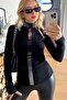 Plus Size Long Sleeve High Neck Women's Black Blouse with Crystal Stones and Lace, Lycra, Stylish and Comfortable Design - 3