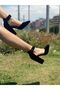 Black Suede High-Heeled Shoes with Double Buckles - 4