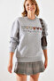 Women's Gray Melange Three Thread Shaded Colorful Heart Printed Sweatshirt Mbhs007 60601007 - 6