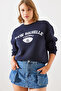 Women's Navy Blue Three Thread Embroidered Rochelle Text Printed Sweatshirt Mbhs001 60601001 - 7