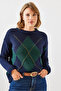 Women's Navy Blue Argyle Sweater 20246195 - 2