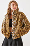 Women's Camel Leopard Patterned Faux Fur Coat 2426 60251795