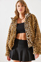 Women's Camel Leopard Patterned Faux Fur Coat 2426 60251795 - 4