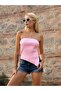 Women's Pink Asymmetrical Knitwear Strapless Blouse