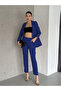 Navy Blue Folded Sleeve Detail Blazer Jacket and Carrot Cut Trousers Atlas Woven Fabric Suit - 2