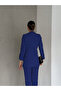 Navy Blue Folded Sleeve Detail Blazer Jacket and Carrot Cut Trousers Atlas Woven Fabric Suit - 3