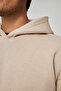 Men's Beige Unisex Plain Hooded Collar Cotton Pocket Detailed Sweatshirt - 5