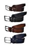 100% Genuine Leather Set of 4 Stitching Patterned Fabric Trouser Belt 3.5cm: Black-tan-navy-brown - 2