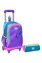 Pink Pastel Colored Light-Up Wheeled Trolley Bag and Pen Holder Set - Girls'