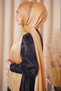 Evening Dress Janjan Shiny Satin Textured Hijab Evening Dress Chiffon Yellow Gold Shawl - 3