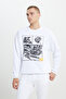 White Batman Licensed 3 Thread Men's Sweatshirt - Loose Fit, Loose Fit, Cotton, Crew Neck