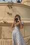 Women's Slit Loose Cut Skirt Collar Tie Detail Short Sleeve Blue Floral White Summer Dress - 4