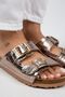 Croco Women's Genuine Leather Double Buckle Crocodile Copper Slippers - 4