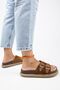 Lirio Women's Genuine Leather Single Strap Double Buckle Tan Slippers - 6