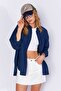 Women's Relaxed Fit 100% Cotton Poplin Shirt |   Navy Blue Mks 163867 -01 - 3