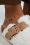 Suzen Women's Textile Furry Genuine Leather White - Tan Slippers with Belt and Buckle - 3