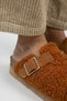Juno Women's Textile Furry Genuine Leather Belted Buckle Tan Slippers - 3