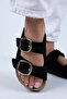 Irene Women's Genuine Leather Double Buckle Black Suede - Gold Slippers - 5