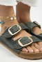 Irene Antique Women's Leather Genuine Leather Double Buckle Green Gold Slippers - 3