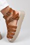 Women's Genuine Leather Caged Sandals Light Tan Sandals - 6