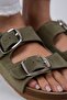 Irene Women's Genuine Leather Double Buckle Water Green - Silver Slippers