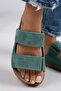 Vina Women's Genuine Leather Double-Velcro Mint Green Slippers - 5