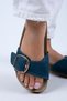 Jade Women's Genuine Leather Single Buckle Petrol Suede - Gold Slippers - 5