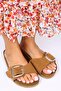 Jade Genuine Leather Single Band Silver Buckle Tan Slippers - 5