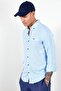 Turquoise Long Sleeve Straw Linen Men's Shirt - 2