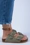 Irene Women's Genuine Leather Double Buckle Water Green - Gold Slippers - 3