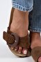 Alandra Women's Genuine Leather Single Strip Brown Slippers - 5