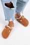 Zeta Furry Women's Genuine Leather Buckle Belted Furry Tan Suede Slippers - 6