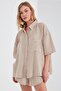 Oversize Muslin Women's Shirt - Stone MKS166965-01