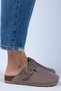 Zeta Women's Genuine Leather Belted Buckle Mink - Gold Slippers - 2