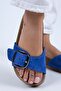 Jade Women's Genuine Leather Single Buckle Blue Suede - Silver Slippers - 3