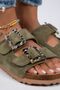 Alona Women's Genuine Leather Double-Buckled Sea Green Slippers - 4