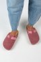 Juno Women's Textile Furry Genuine Leather Belted Buckle Lilac Slippers