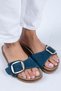 Jade Women's Genuine Leather Single Buckle Petrol Suede - Gold Slippers - 3