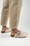Suzen Women's Textile Furry Genuine Leather Belted Buckle Beige Slippers - 6
