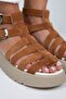 Women's Genuine Leather Caged Sandals Light Tan Sandals - 3