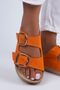 Selina Women's Genuine Leather Double Buckle Orange - Gold Slippers