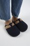 Suzen Teddy Women's Textile Furry Genuine Leather Belted Buckle Navy Blue-Sand Slippers - 5