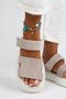 Seina Women's Genuine Leather Velcro Beige - White Slippers - 4