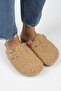 Juno Women's Textile Furry Genuine Leather Belted Buckle Caramel Slippers - 2